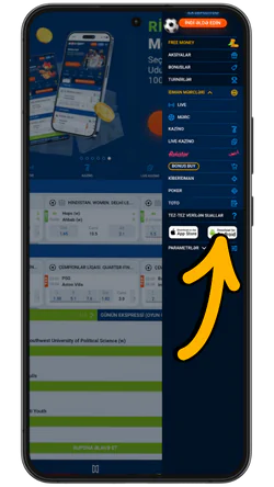 Menyuda Android üçün yüklə düyməsini tapın Mostbet app